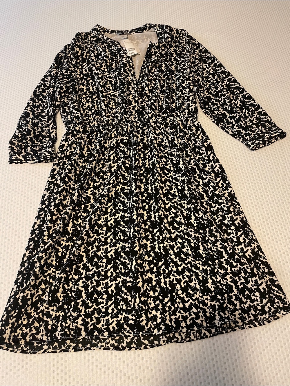 H&M Black & White Printed Button-Front Midi Dress